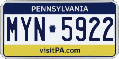 PA license plate MYN5922