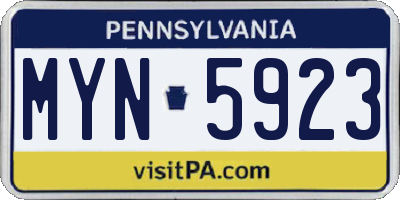 PA license plate MYN5923