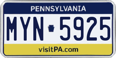 PA license plate MYN5925