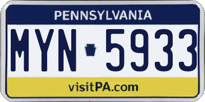 PA license plate MYN5933