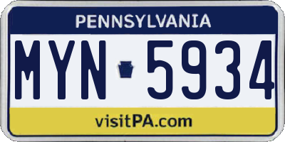 PA license plate MYN5934