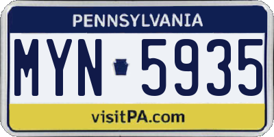 PA license plate MYN5935