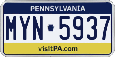 PA license plate MYN5937