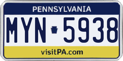 PA license plate MYN5938