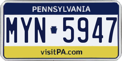 PA license plate MYN5947