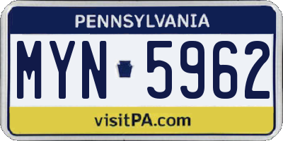 PA license plate MYN5962