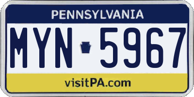 PA license plate MYN5967