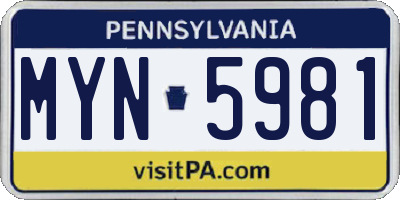 PA license plate MYN5981