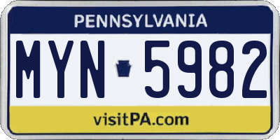 PA license plate MYN5982