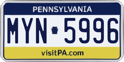 PA license plate MYN5996