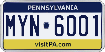 PA license plate MYN6001