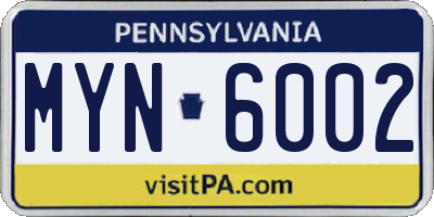 PA license plate MYN6002