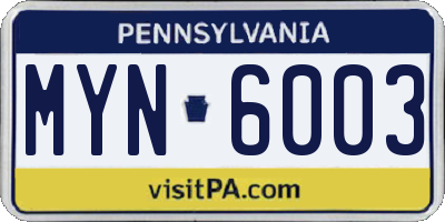 PA license plate MYN6003