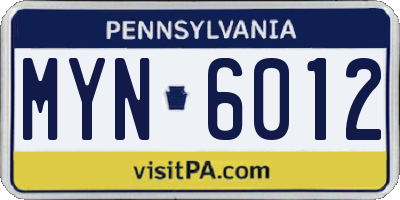 PA license plate MYN6012