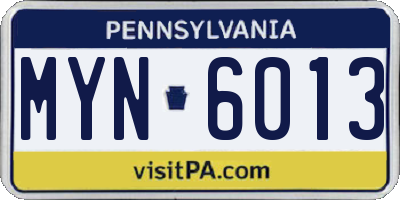 PA license plate MYN6013