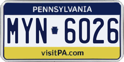 PA license plate MYN6026