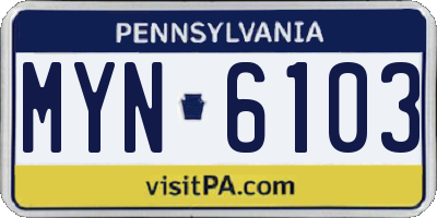 PA license plate MYN6103