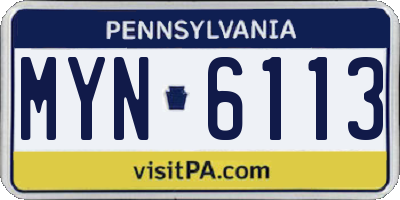 PA license plate MYN6113