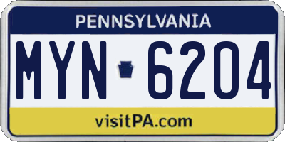 PA license plate MYN6204