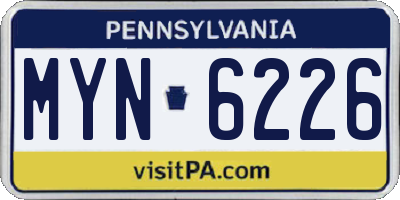 PA license plate MYN6226