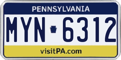 PA license plate MYN6312