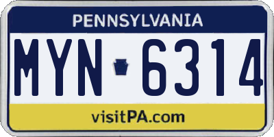 PA license plate MYN6314