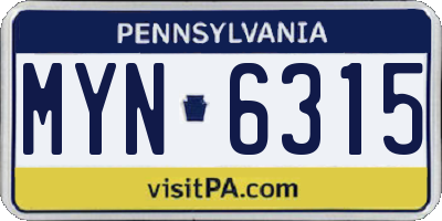 PA license plate MYN6315