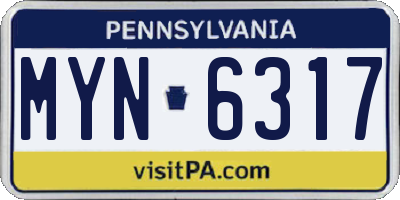 PA license plate MYN6317