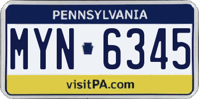 PA license plate MYN6345