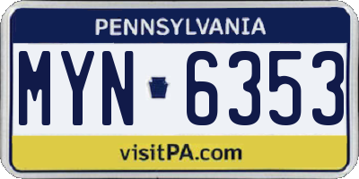 PA license plate MYN6353