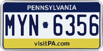 PA license plate MYN6356