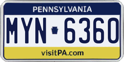 PA license plate MYN6360