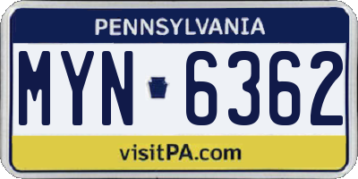 PA license plate MYN6362