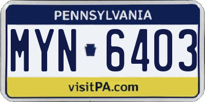 PA license plate MYN6403