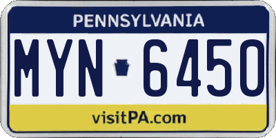 PA license plate MYN6450