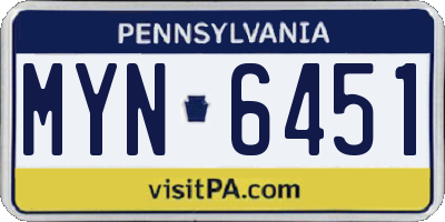 PA license plate MYN6451