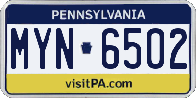 PA license plate MYN6502