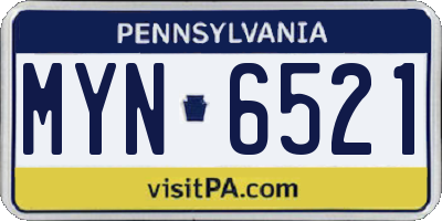PA license plate MYN6521