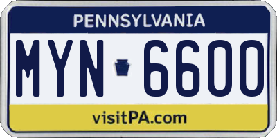 PA license plate MYN6600