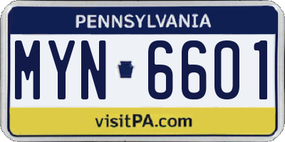 PA license plate MYN6601
