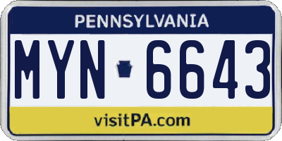 PA license plate MYN6643