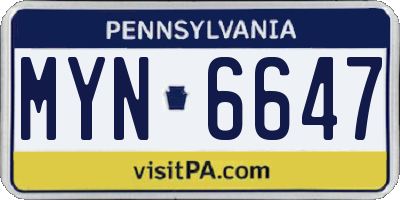 PA license plate MYN6647