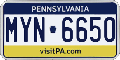 PA license plate MYN6650