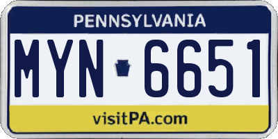 PA license plate MYN6651
