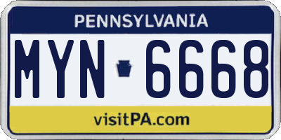 PA license plate MYN6668