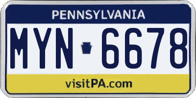 PA license plate MYN6678