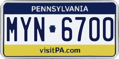 PA license plate MYN6700