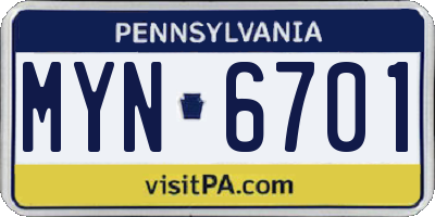PA license plate MYN6701