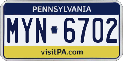 PA license plate MYN6702