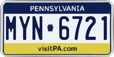 PA license plate MYN6721